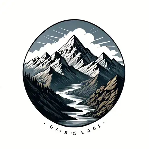 Mountain Range With A Winding