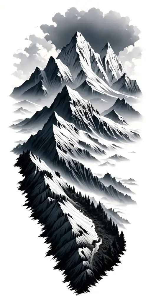 Mountain Range With A Winding