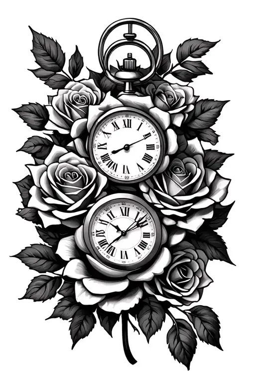 Stop Watch And Roses Intertwined