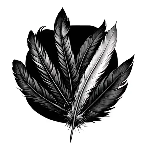 Crow Feathers Fading Away On Fingures From Lower Fingure The Middle Of Hand