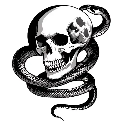 Skull With Snake Wrapped In The Shadow Of The Moon