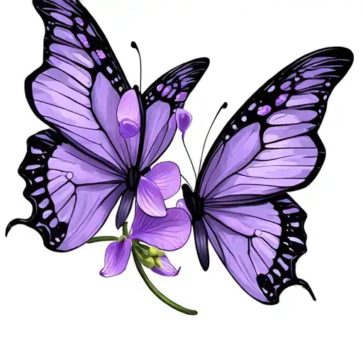 Two Purple Butterfly With Orchid