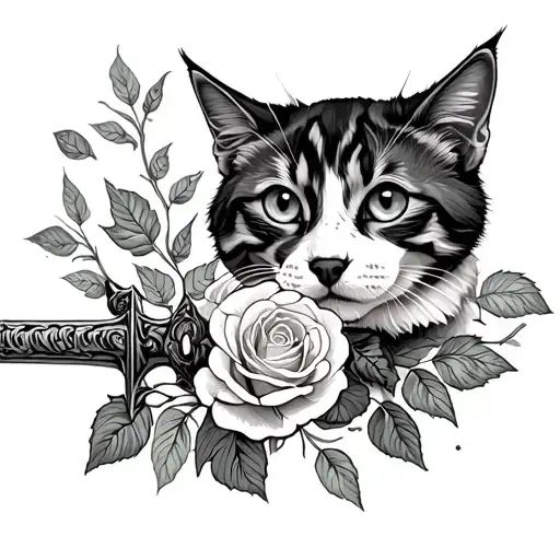 Dog And Cat Roses Money Sword