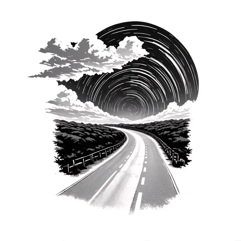 Star Trail In Sky With Road Leading Towards