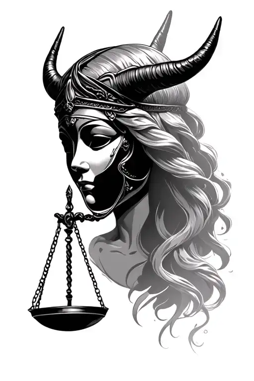 Half Face Of Lady Justice Half Face Of Hanya Mask Horn