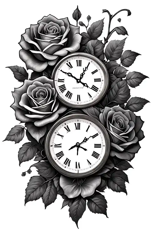 Clock And Roses Intertwined