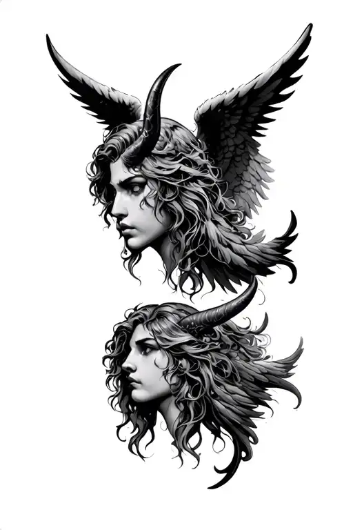 Angel Wing Head And A Demon Wing Without Horn