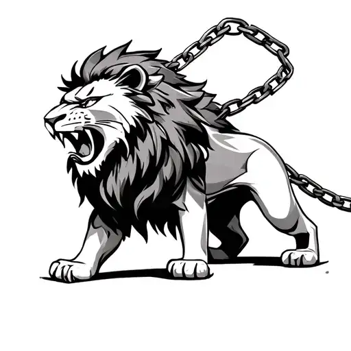 Angry Lion Chained Up