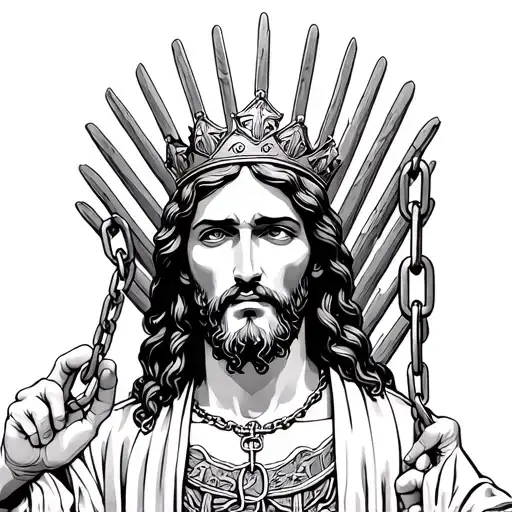 Jesus Christ Holding Chains And Wearing Crown Of Thrones