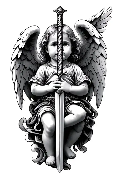 Baby Angel Holding A Sword