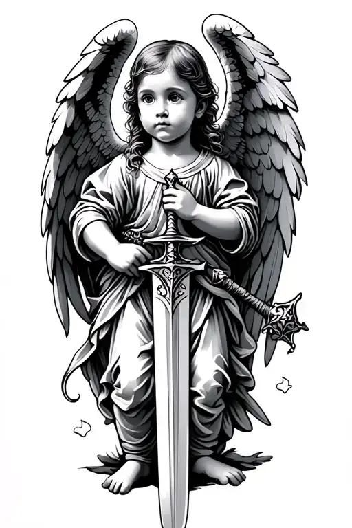 Baby Angel Holding A Sword