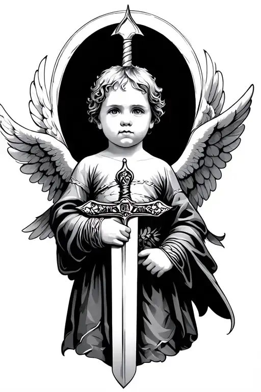 Baby Angel Holding A Sword