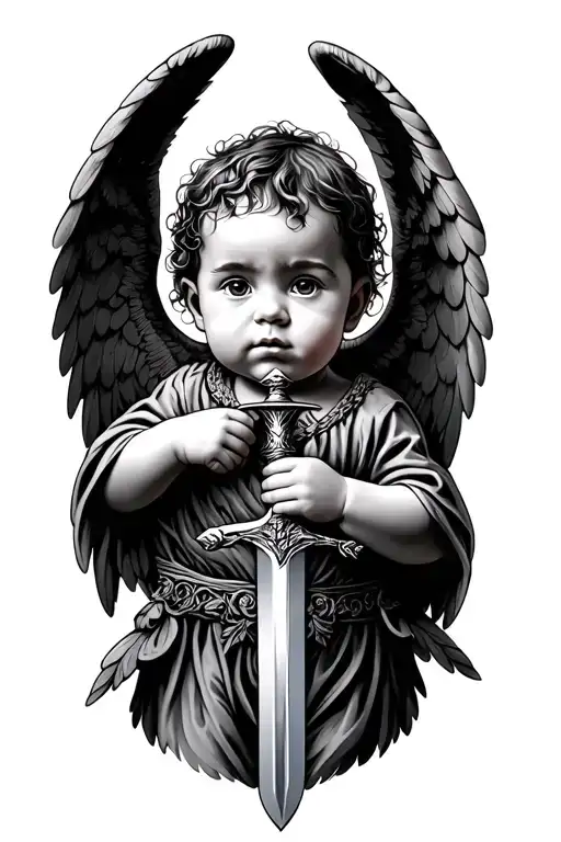 Baby Angel Holding A Sword