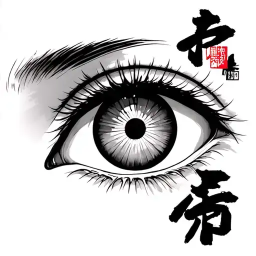 A Manga Stylish Eye With Japanese Kanji Fukushuu