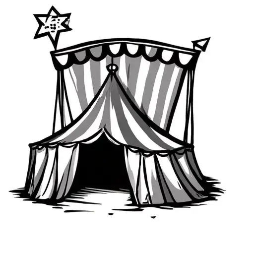 Outline Only Of The Top Of A Circus Tent With A Spotlight Aimed At The Tent Top From The Ground