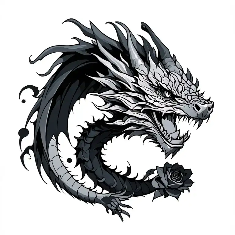 Dragon With Roses Entwined