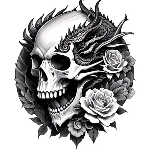 Skulls Dragon And Roses