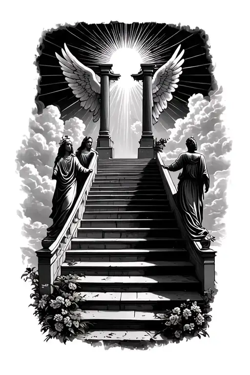 Stairway To Heaven Walking Up Stairs Angels Sun Rays Clouds Heaven Gate At The Top Of The Stairs