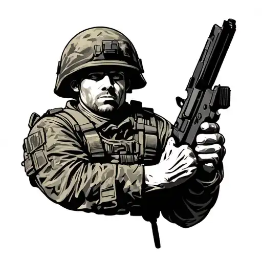 Soldier Holding A Gun