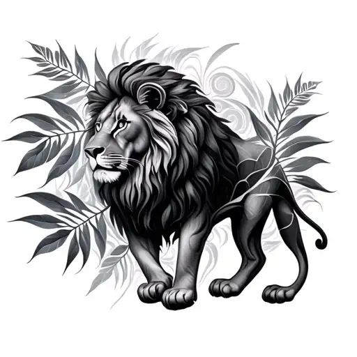 Lion Jungle Leaves Fractal Art Extruding