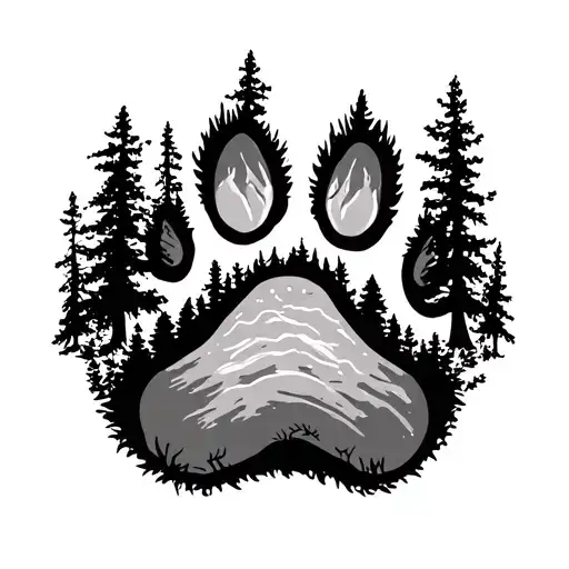 Dog Paw Print Surrounded By Forest Landscape
