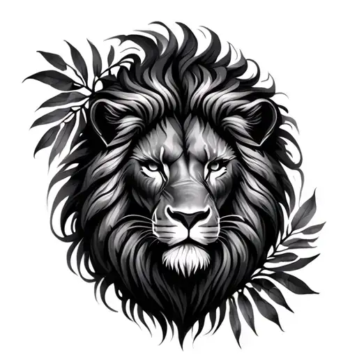 Lion Head Fierce Jungle Leaves Fractal Art Extruding