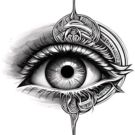 Realistic Eye With Horus Symbol Intertwined