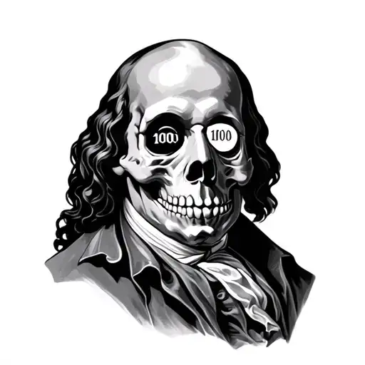 Benjamin Franklin Half Skull With The Number 100 Half Way Hidden Behind Face