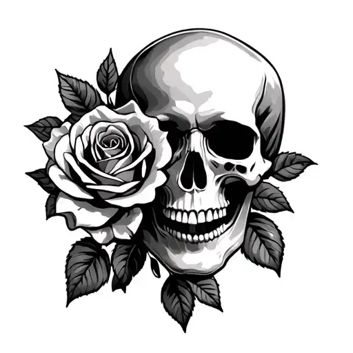 Skull And Roses Blooming