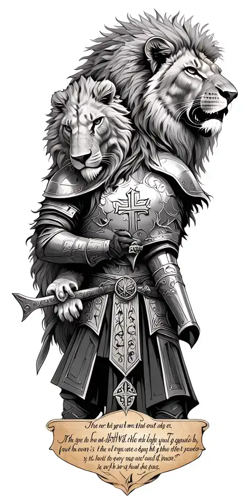 Knight Templar With A Lion And A Warrior Bible Verse Written