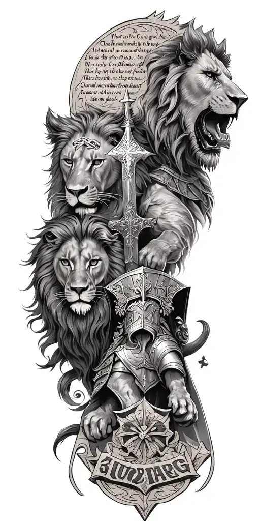 Knight Templar With A Lion And A Warrior Bible Verse Written