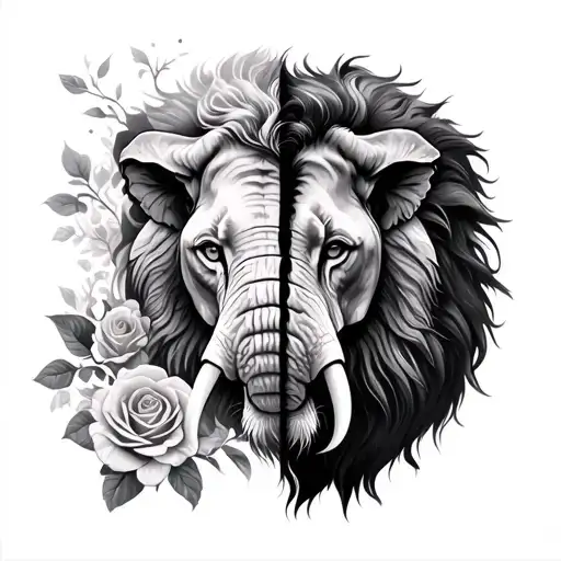 Half Elephant Half Lion Face Roses