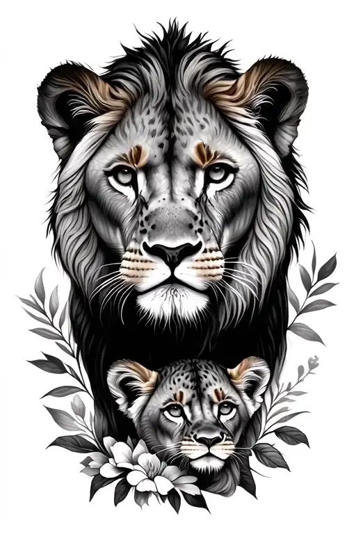 Floral Lioness And 2 Cubs