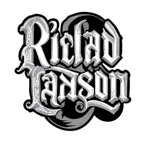 Leg Tattoo Spelling Richardson From Above Knee To Ankle In Fancy Font