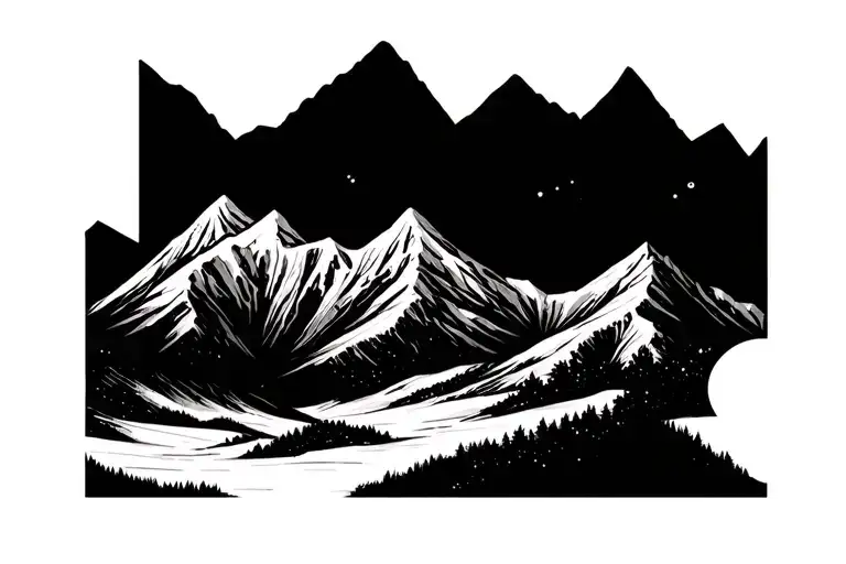 Mountain Range At Night