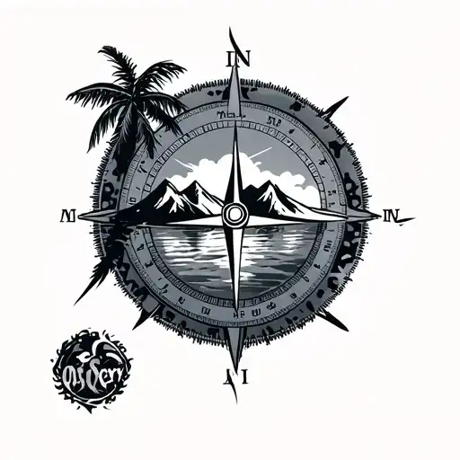 Compass Mountain And Palm Tree