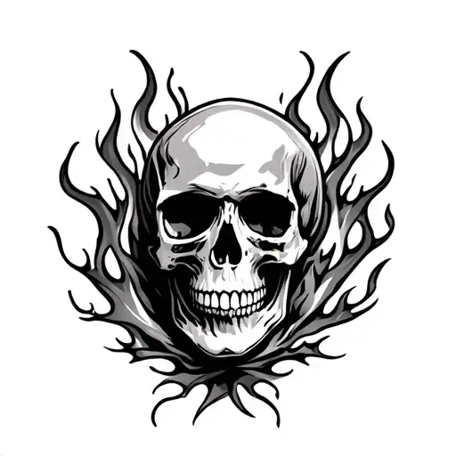 Skull And Fire Flames Surrounding