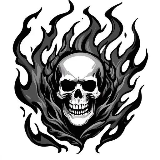 Skull And Fire Flames Surrounding Him Victorious