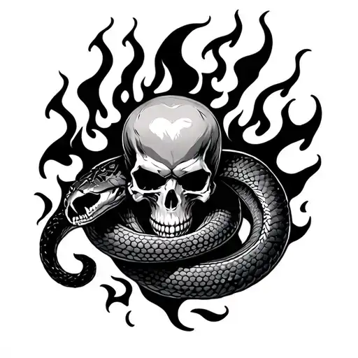 Skull And Fire Flames Surrounding Him Victorious Defeats The Snake
