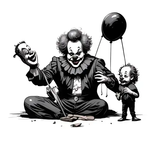 A Clown Puppeteering A Smaller Clown