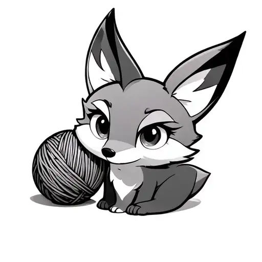 Cartoon Fox With A Ball Of Thread
