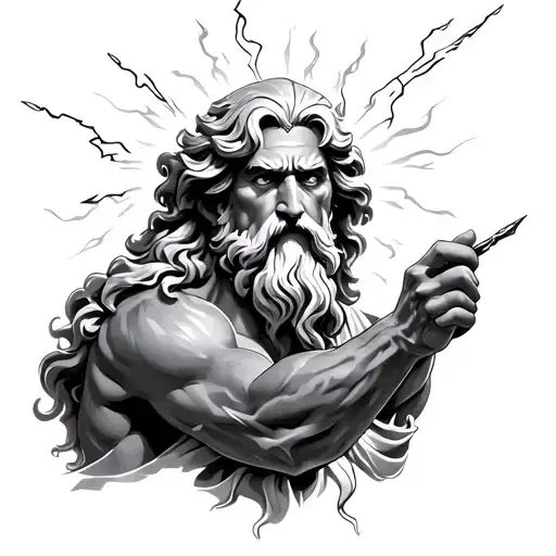 Zeus With Lighting Coming Out Of His Eyes With His Lighting Rod In His Hand