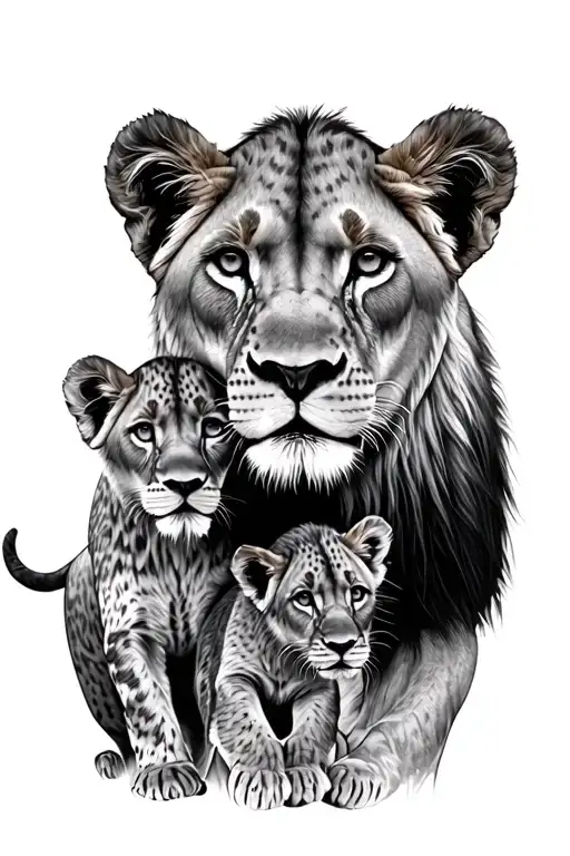 Lioness And 2 Cub