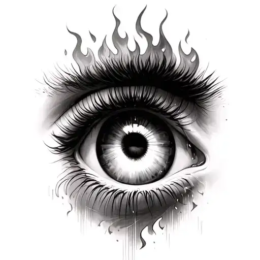 A Full Black And White Eye That Got On Fire Inside And We Can See Clearly That The Person Cries
