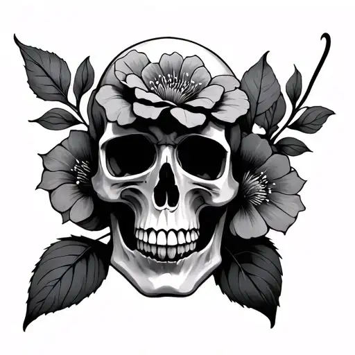 Minimalist Skull With Flower