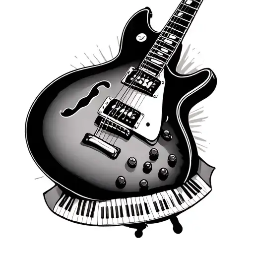 Guitar With Piano Banner Around It