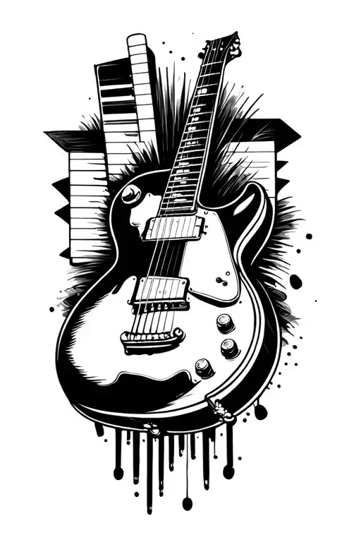Guitar With Piano Banner Around It