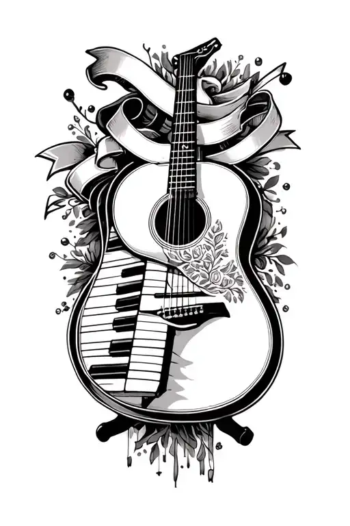 Acusticguitar With Piano Banner Around The Neck