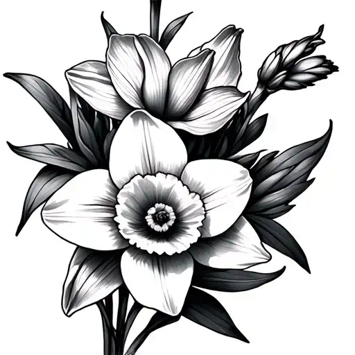 Daffodil And Violet Flower