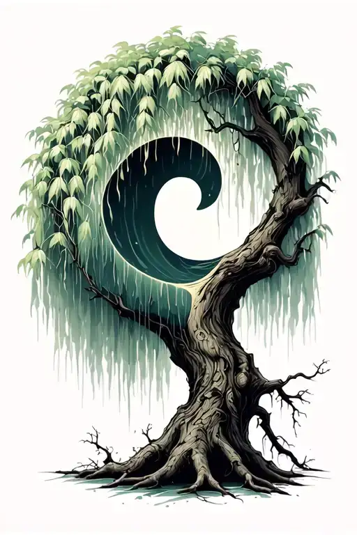 Weeping Willow Tree Growing From Semicolon